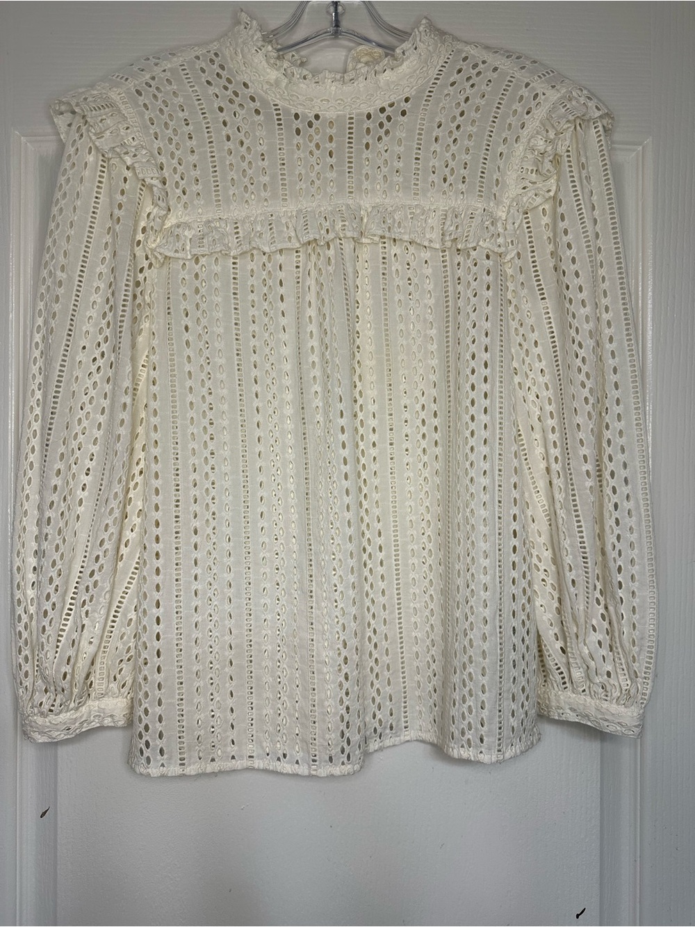 Madewell Eyelet Ruffle Mockneck Blouse XS Ivory Cottagecore Victorian Cotton